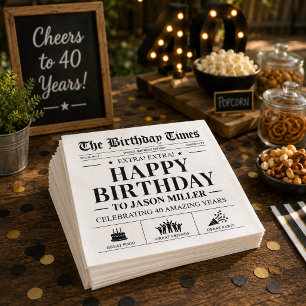 Custom Birthday Newspaper Napkins, Fun Birthday Napkins