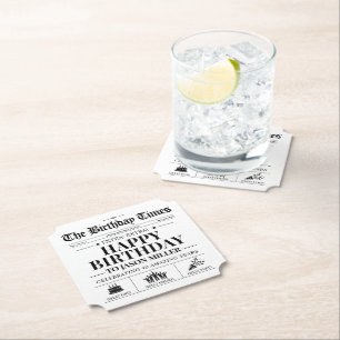 Custom Birthday Newspaper  Paper Coaster