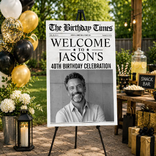 Custom Birthday Newspaper Welcome Sign, Birthday Foam Board