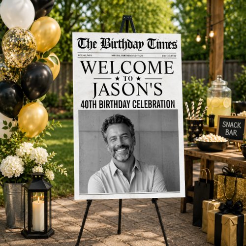 Custom Birthday Newspaper Welcome Sign, Birthday Foam Board