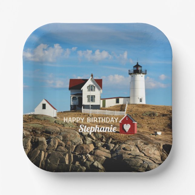Custom Birthday Nubble Lighthouse Paper Plates (Front)