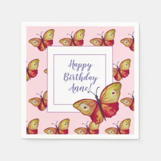 Custom Birthday  Paper Napkins Butterfly Art