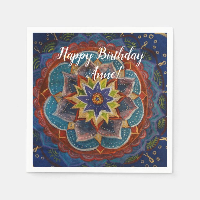 Custom Birthday Paper NapkinsMandala Art Napkins (Front)