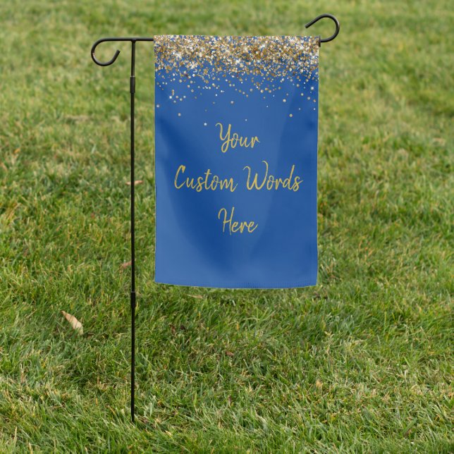 Custom Birthday Party Blue Gold Outdoor Welcome Garden Flag (In SItu)