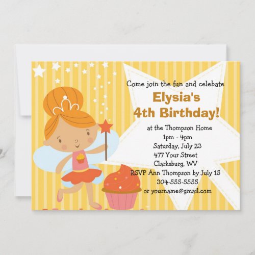 Custom Birthday Party - Fairy Princess Cupcake Invitations