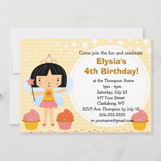 Custom Birthday Party Fairy Princess Cupcake Invitation (Front)