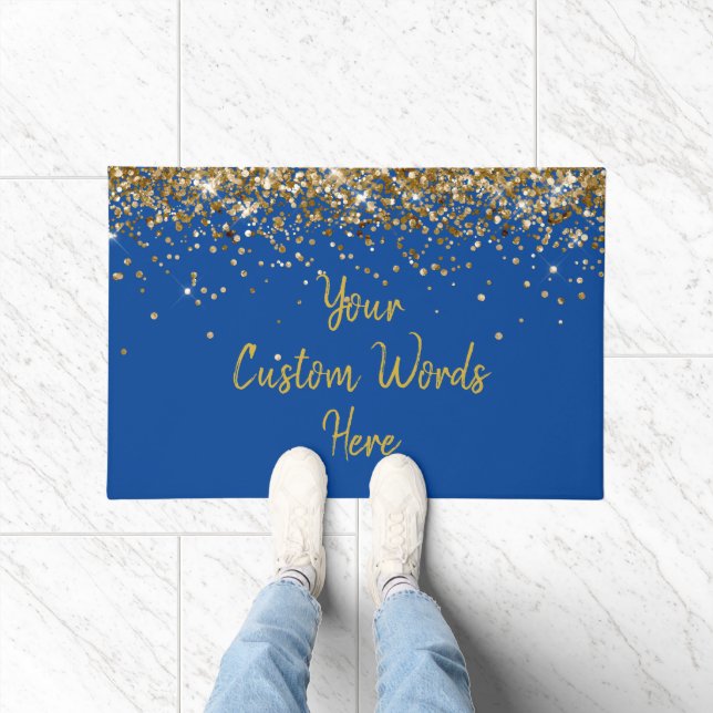 Custom Birthday Party Housewarming Home Blue Gold Doormat (Indoor)