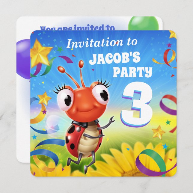 Custom Birthday Party invite boy 3yrs old (Front/Back)