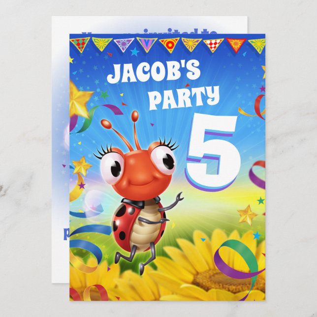 Custom Birthday Party invite boy 5yrs old (Front/Back)