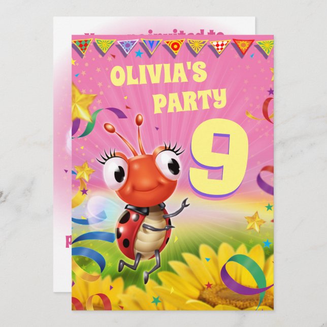 Custom Birthday Party invite girl 9yrs old (Front/Back)