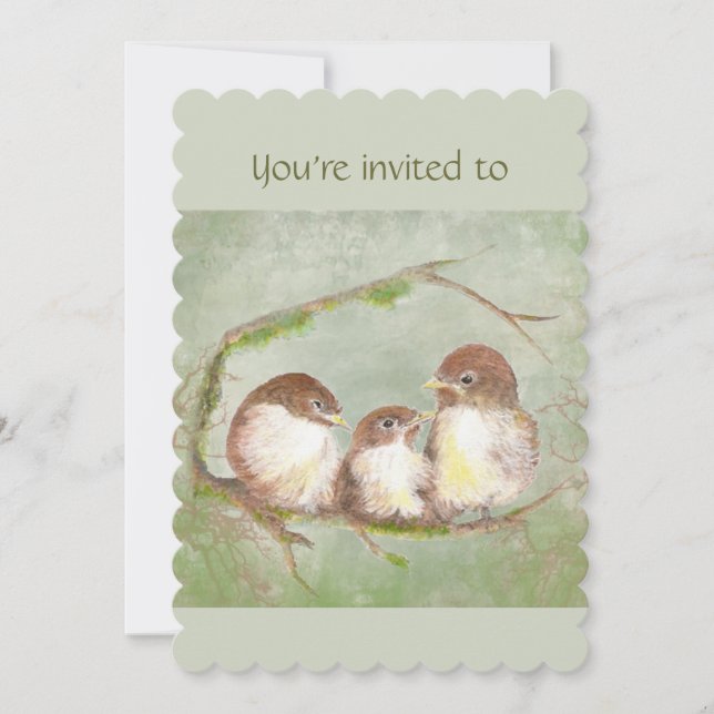 Custom Birthday Party Invite Sparrow Family Bird (Front)