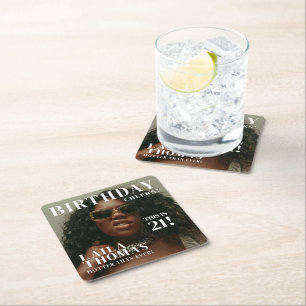 Custom Birthday Party Magazine Cover Cheers Square Paper Coaster