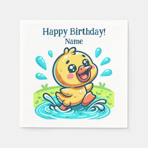 Custom birthday party napkin with a cute cartoon