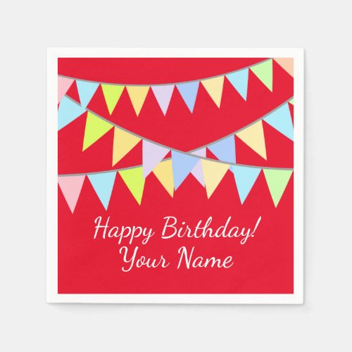 Custom Birthday party napkins with pennant flags