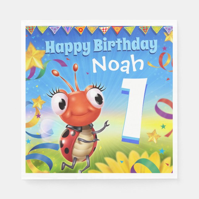 Custom Birthday Party paper napkin boy 1yr old (Front)