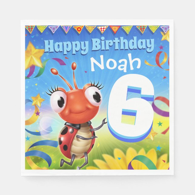 Custom Birthday Party paper napkin boy 6yrs old (Front)