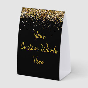 Custom Birthday Party Personalized Black and Gold Paper Table Tent
