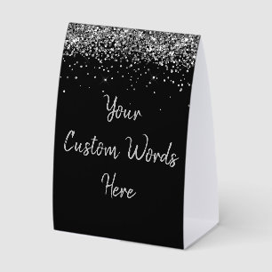 Custom Birthday Party Personalized Black & Silver Paper Table Tent