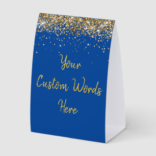 Custom Birthday Party Personalized Blue and Gold Paper Table Tent
