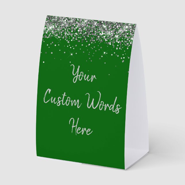 Custom Birthday Party Personalized Emerald Silver Paper Table Tent (Front)