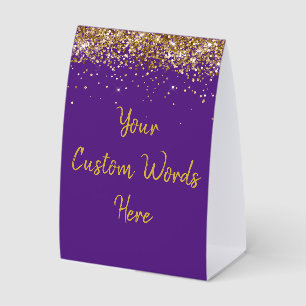 Custom Birthday Party Personalized Purple and Gold Paper Table Tent