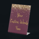 Custom Birthday Party Personalized Your Text Here  Pedestal Sign<br><div class="desc">custom birthday party pedestal sign,  sweet 16 quinceanera 40th 50th,  glitter wedding reception gift table,  personalized anniversary 30th 21st 15th,  bachelorette sixteen 16th bridal 20th,  twenty-fifth 25th twenty first daughter,  girl wife twinkle sparkle granddaughter,  grandson son boy 5th fifth,  10th 80th 18th hen night,  maroon gold for baby shower</div>