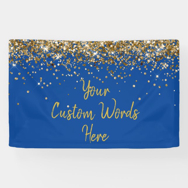 Custom Birthday Party Photo Booth Blue and Gold Banner (Horizontal)