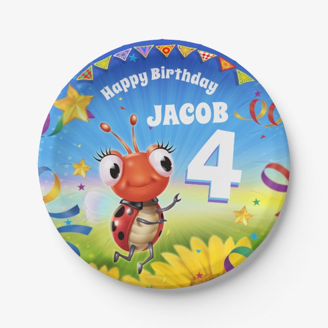 Custom Birthday Party plate boy 4yrs old (Front)