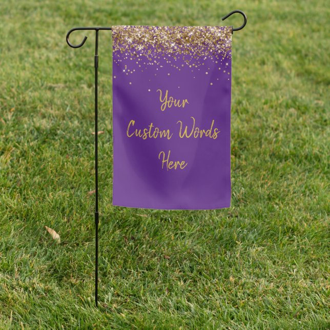 Custom Birthday Party Purple Gold Outdoor Welcome Garden Flag (In SItu)