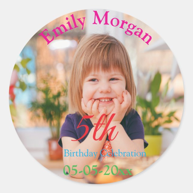 Custom Birthday Party Script Photo Thank You Classic Round Sticker (Front)