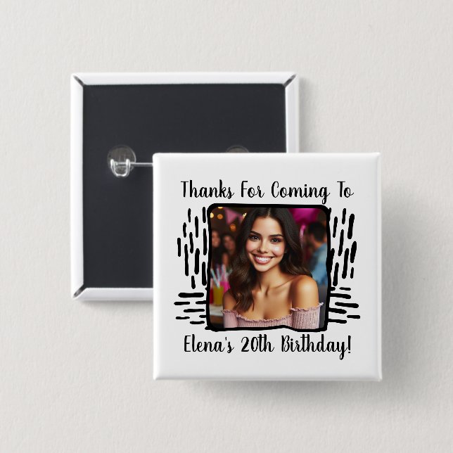 Custom Birthday Photo and Name Thank You Any Age Button (Front & Back)