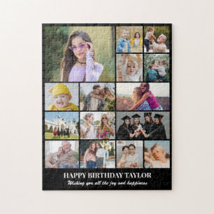 Custom Birthday Photo Collage 15 Pictures 11x14 Jigsaw Puzzle