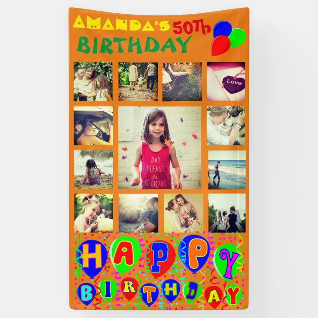 Custom birthday photo collage banner (Vertical)