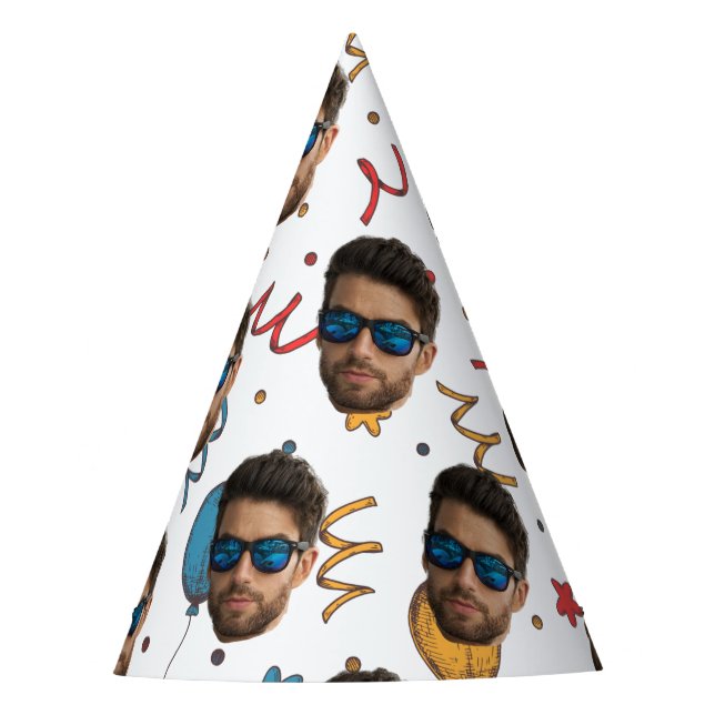 Custom Birthday, Photo, Face, Pattern, Party Decor Party Hat (Front)