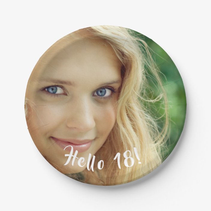 Custom birthday photo hello 18 eighteen paper plate | Zazzle.com