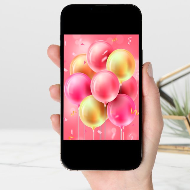 Custom Birthday Pink Balloons Greeting Card (Front Digital)