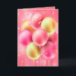 Custom Birthday Pink Balloons Greeting Card<br><div class="desc">Birthday greeting card features pink and gold balloons on the front and and your custom greeting - or use ours - on the inside. You can change the saying,  the fonts,  the colors,  add names and a signature line,  too!</div>