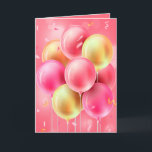 Custom Birthday Pink Balloons Greeting Card<br><div class="desc">Birthday greeting card features pink and gold balloons on the front and and your custom greeting - or use ours - on the inside. You can change the saying,  the fonts,  the colors,  add names and a signature line,  too!</div>