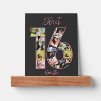 Custom Birthday Pink Girly Sweet 16 Photo Collage Picture Ledge