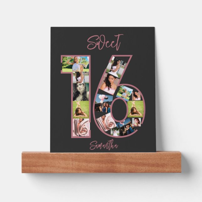 Custom Birthday Pink Girly Sweet 16 Photo Collage Picture Ledge (Front)