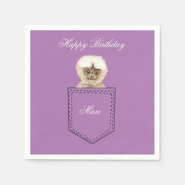 Custom Birthday Pocket monkey Napkins (Front)