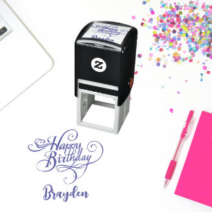 Custom Birthday Purple Self Inking Rubber Stamp
