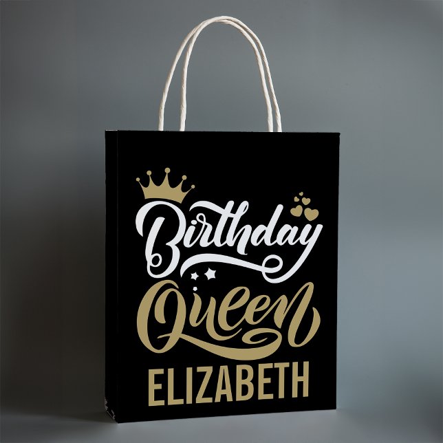 Custom Birthday Queen Black and Gold Personalized Medium Gift Bag (Creator Uploaded)
