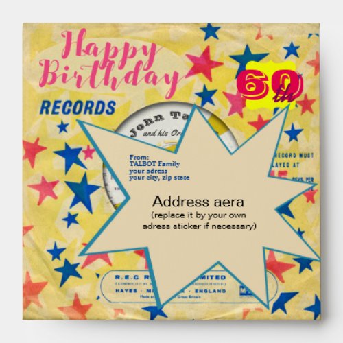 Custom Birthday Retro Vinyl Record 45 RPM E Envelope