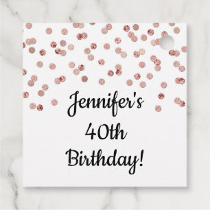 Custom Birthday Rose Gold Confetti Favor Tags