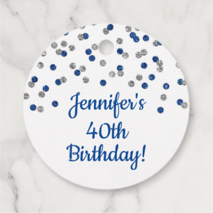 Custom Birthday Silver Blue Confetti Favor Tags