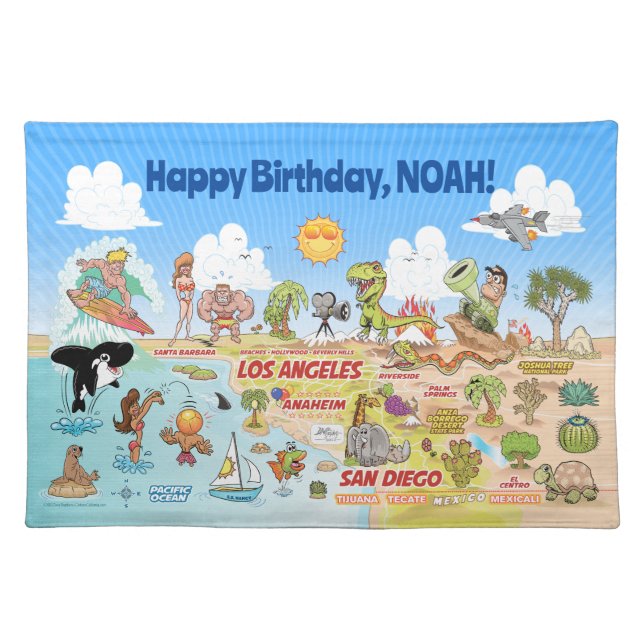 Custom Birthday SoCal Cloth Placemat (Front)