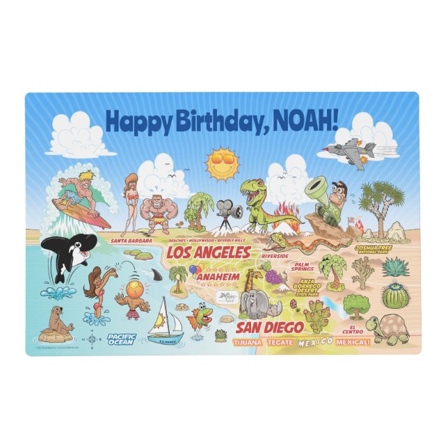 Custom Birthday SoCal Laminated Placemat (Front)