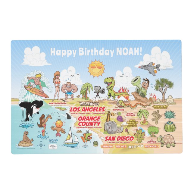 Custom Birthday SoCal Laminated Placemat (Front)