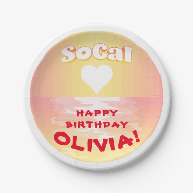 Custom Birthday SoCal Love Paper Plates (Front)
